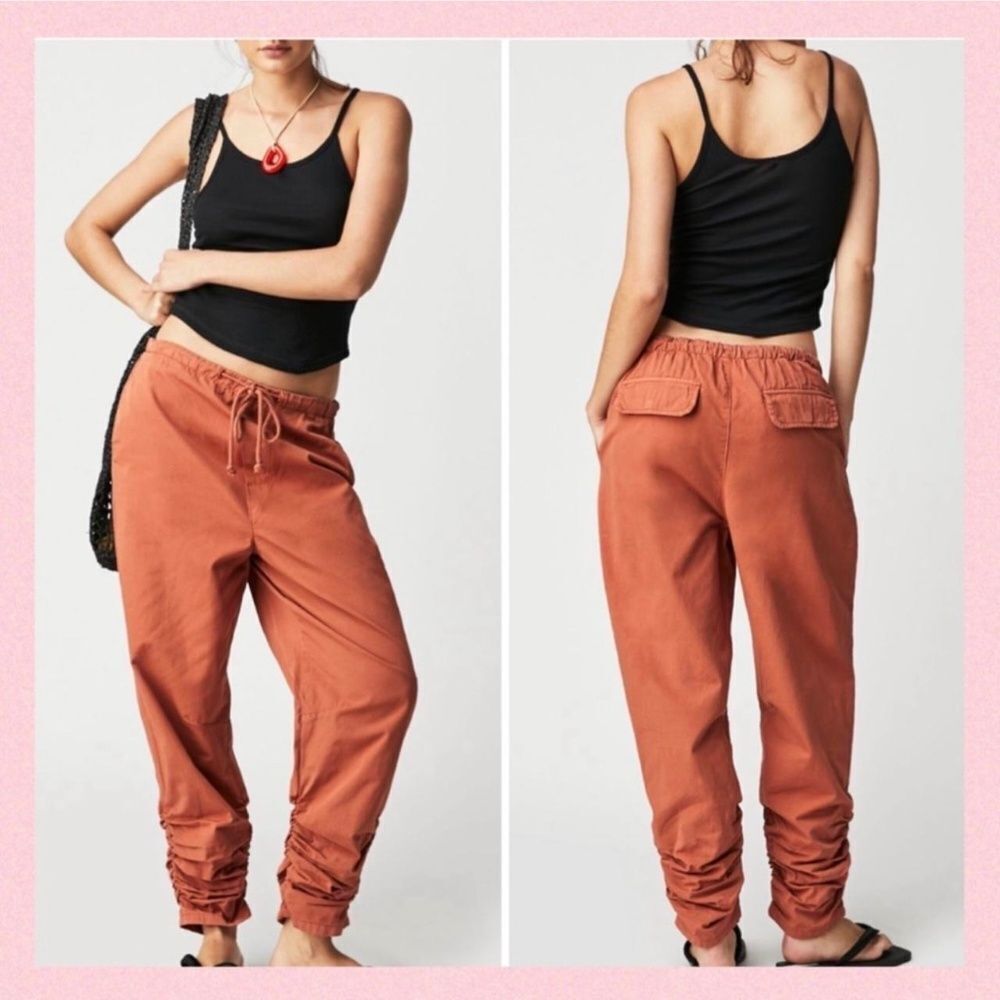 Free People New Light Orange Heavy Cotton Retro Slouchy‎ Parachute Pants Sz L